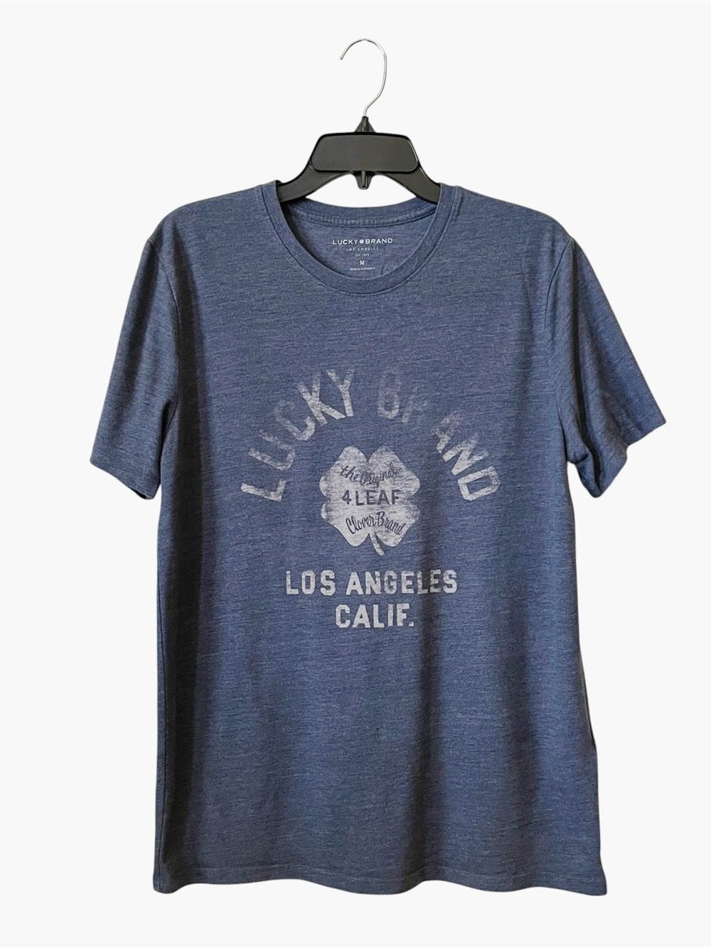 Lucky Brand Graphic Tee Men's Size M Blue Logo Short Sleeves Soft Stretch